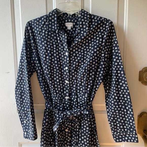 J.Crew navy floral print long sleeve button down midi dress size 10 - Picture 3 of 8